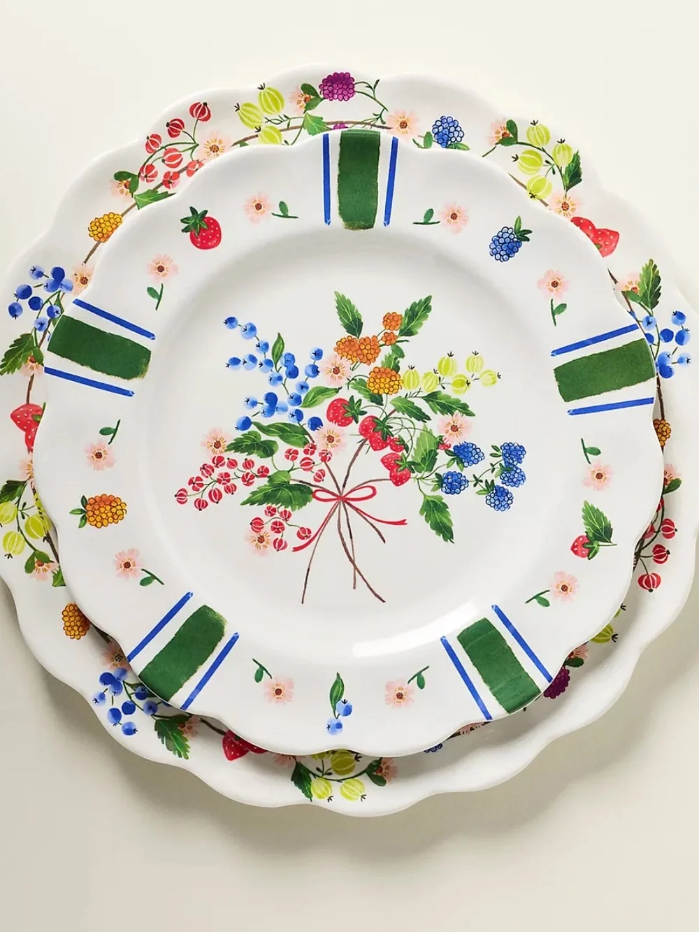 Anthropologie Floral Bouquet Scalloped White Melamine Dessert Plate White